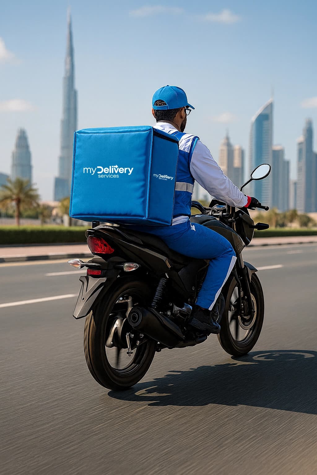 Delivery rider illustration for About My Delivery Services L.L.C section